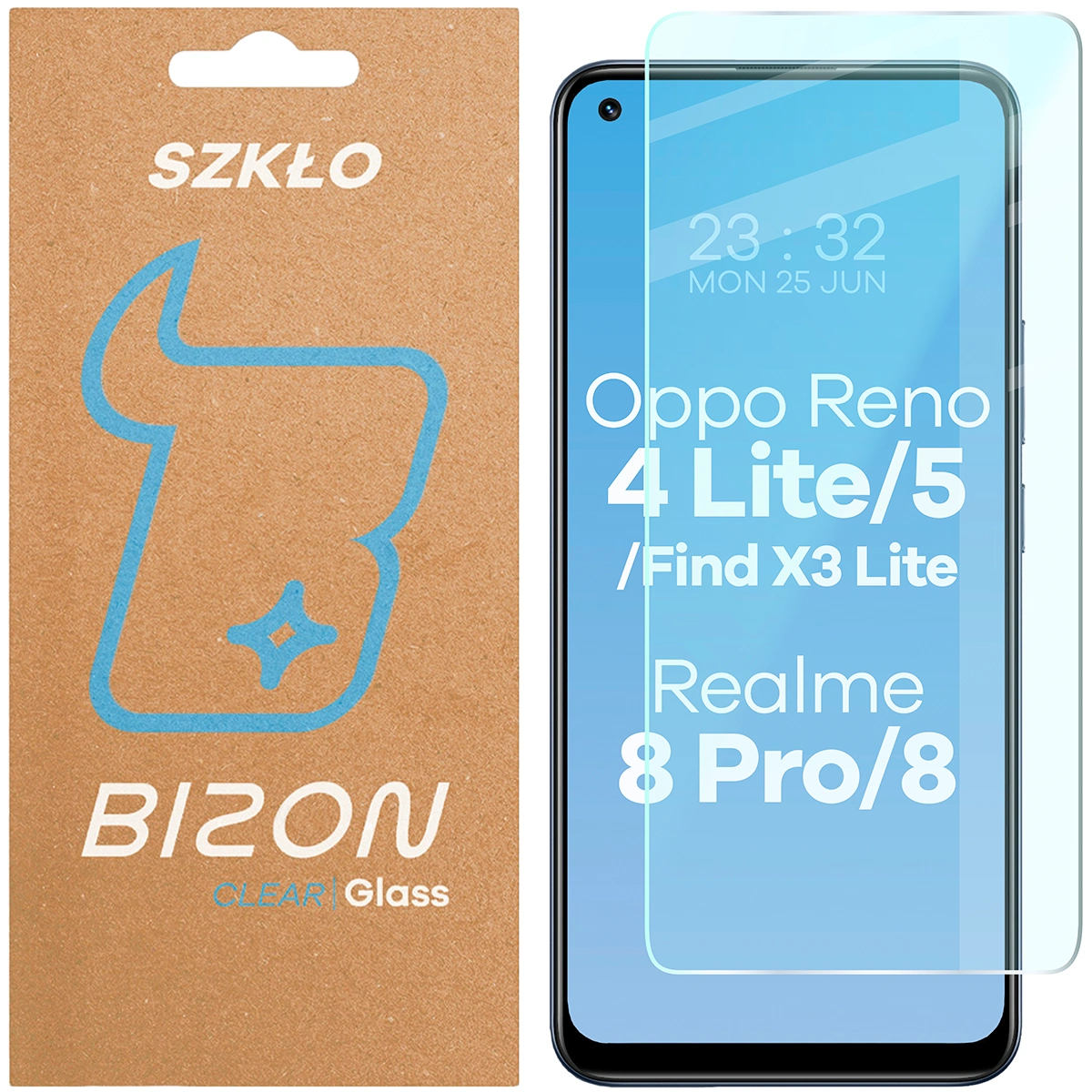 Szkło hartowane Bizon Glass Clear do Oppo Reno 4 Lite / Oppo Reno 5 / Oppo Find X3 Lite / Realme 8 / Realme 8 Pro